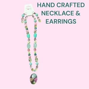 Whimsical Pastel Beaded Necklace Turquoise Tree of Life Butterfly handcrafted